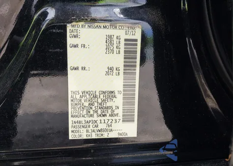 2013 Nissan Altima 3.5 Sl from USA, damaged, VIN 1N4BL3AP1DC117237